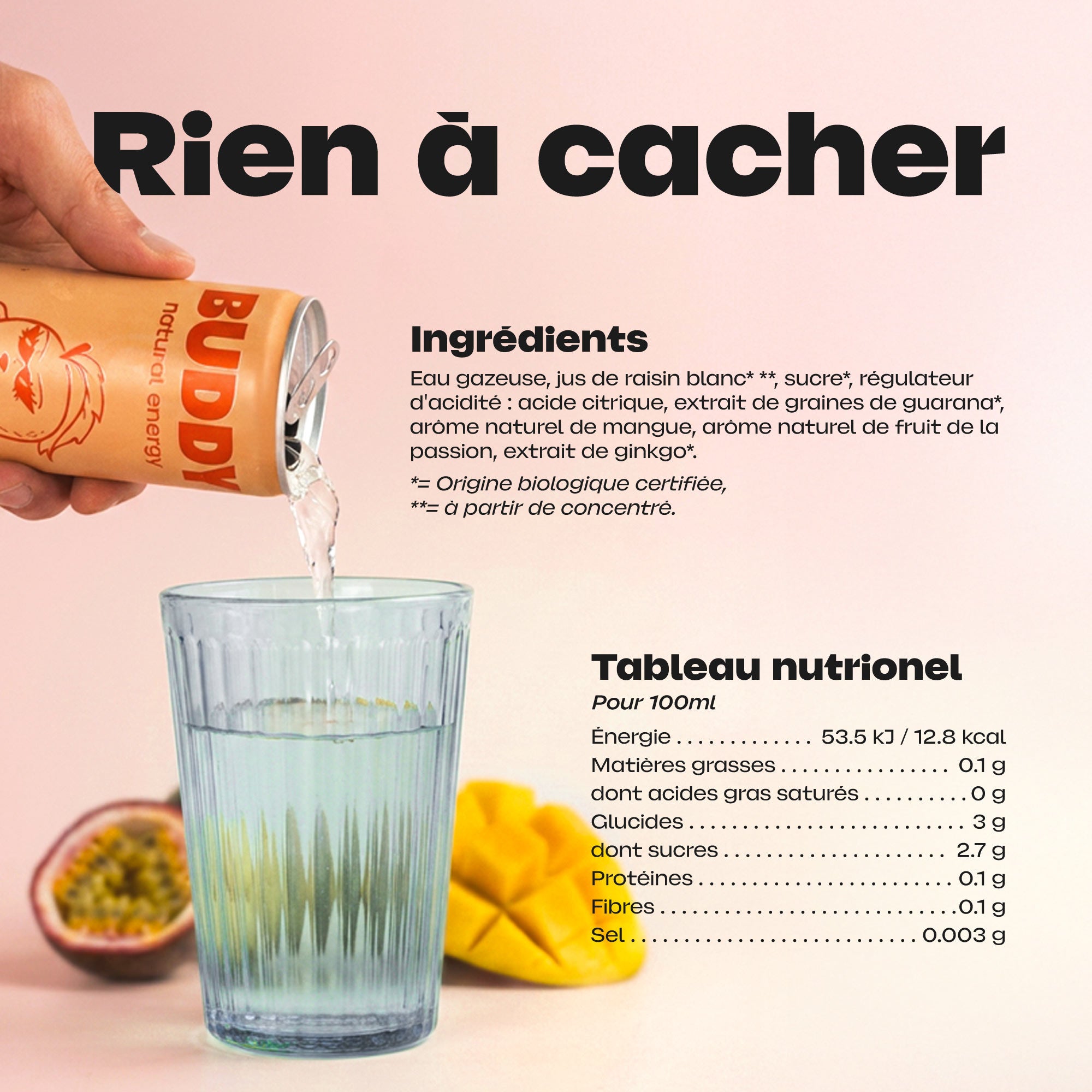 Pack découverte Buddy, composition 100% transparente sans ingrédients cachés
